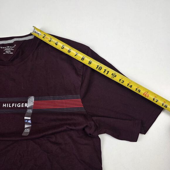 Tommy Hilfiger Shirt Mens 2XL Burgundy Regular Fit Stripe Logo Crewneck Tee - Picture 8 of 10